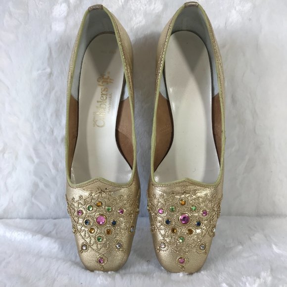 Vintage 1960s California Cobblers Gorgeous Gold  Shoes Size 6.5 N With Box USA - Picture 3 of 10